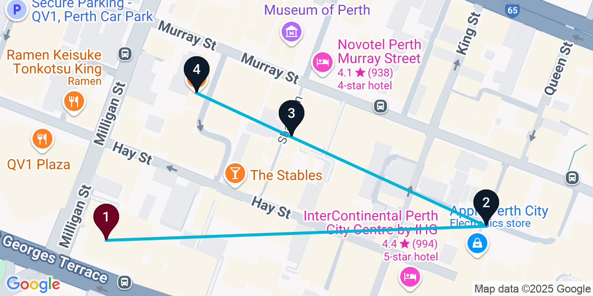 Map for 4-Stop Perth Pub Bar Crawl