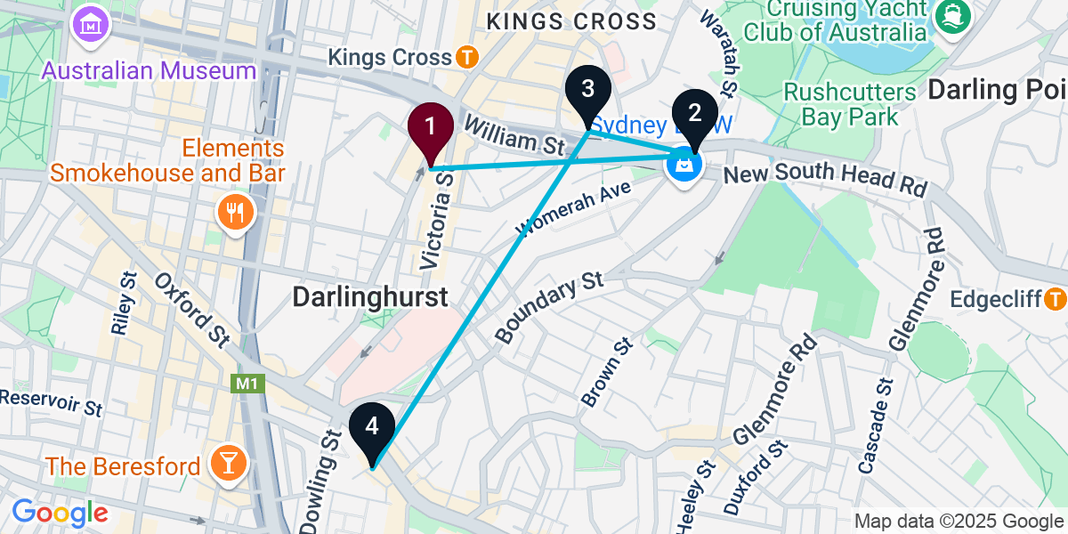 Map for 4-Stop Darlinghurst Wine bar Bar Crawl