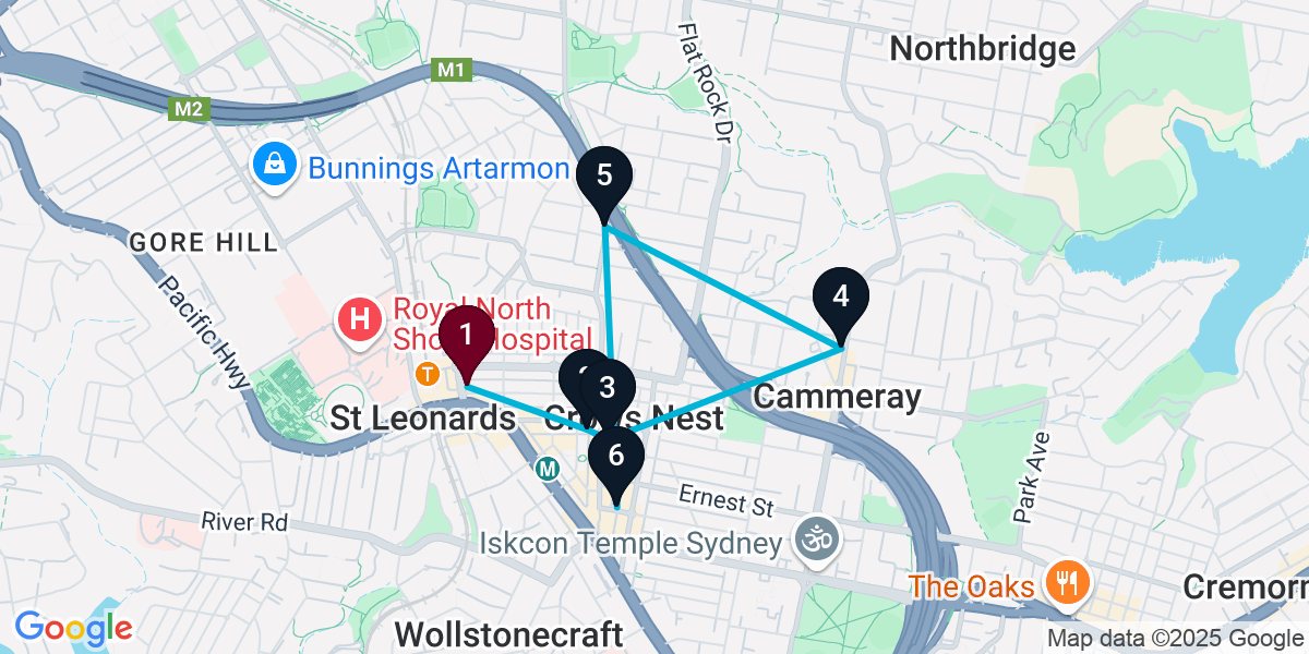 Map for 6-Stop St Leonards Wine bar Bar Crawl