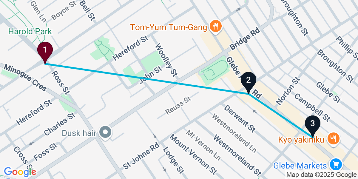 Map for 3-Stop Forest Lodge Wine bar Bar Crawl