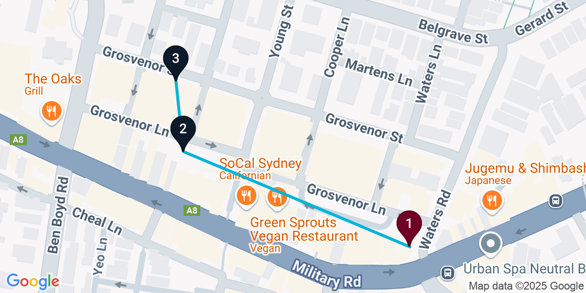 Map for 3-Stop Neutral Bay Cocktail Bar Crawl