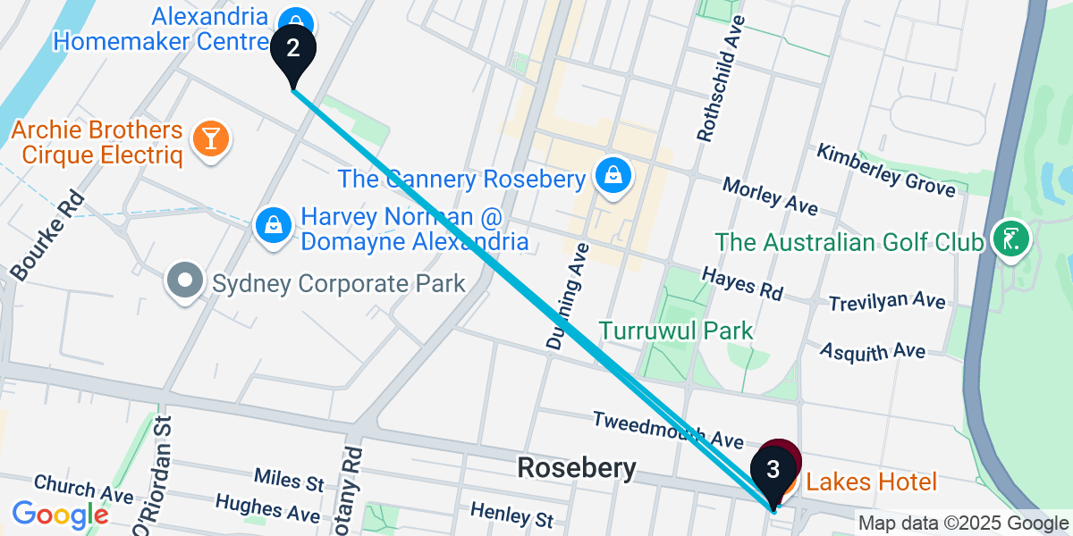 Map for 3-Stop Rosebery Nightclub Bar Crawl