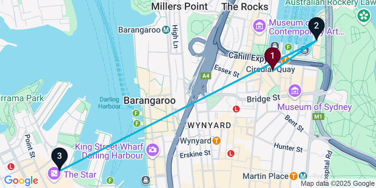 Map for 3-Stop Sydney Sports bar Bar Crawl
