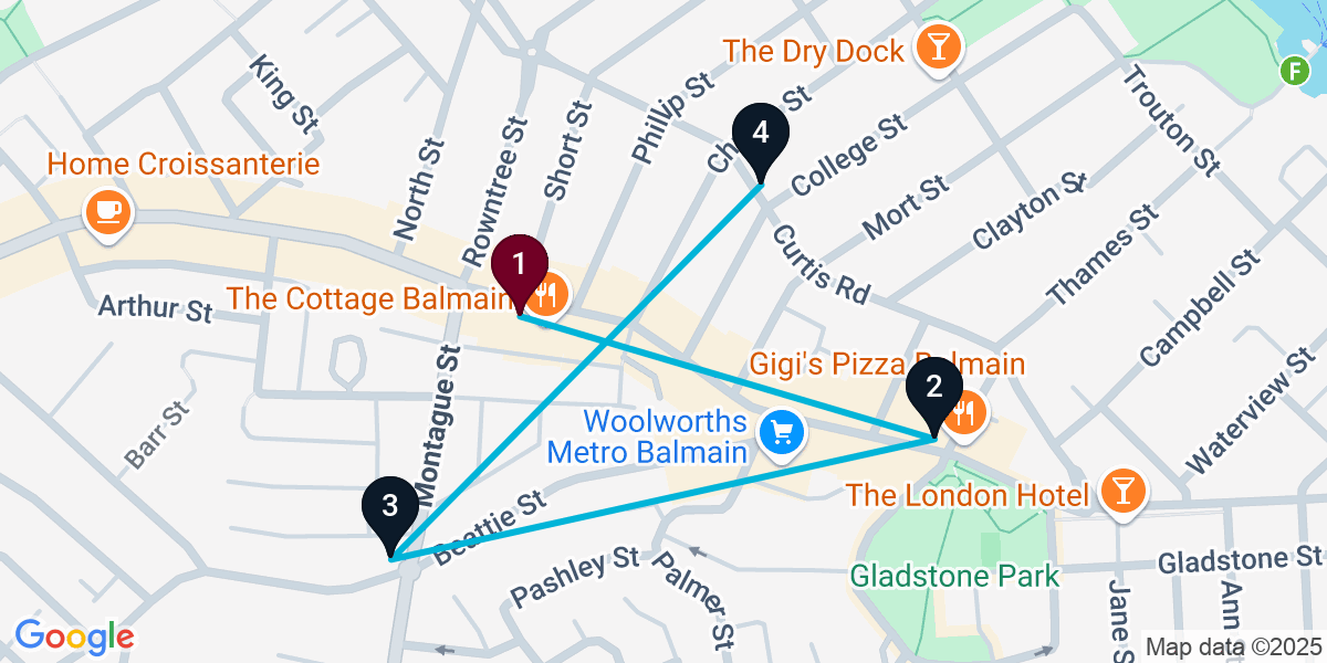 Map for 4-Stop Balmain Wine bar Bar Crawl