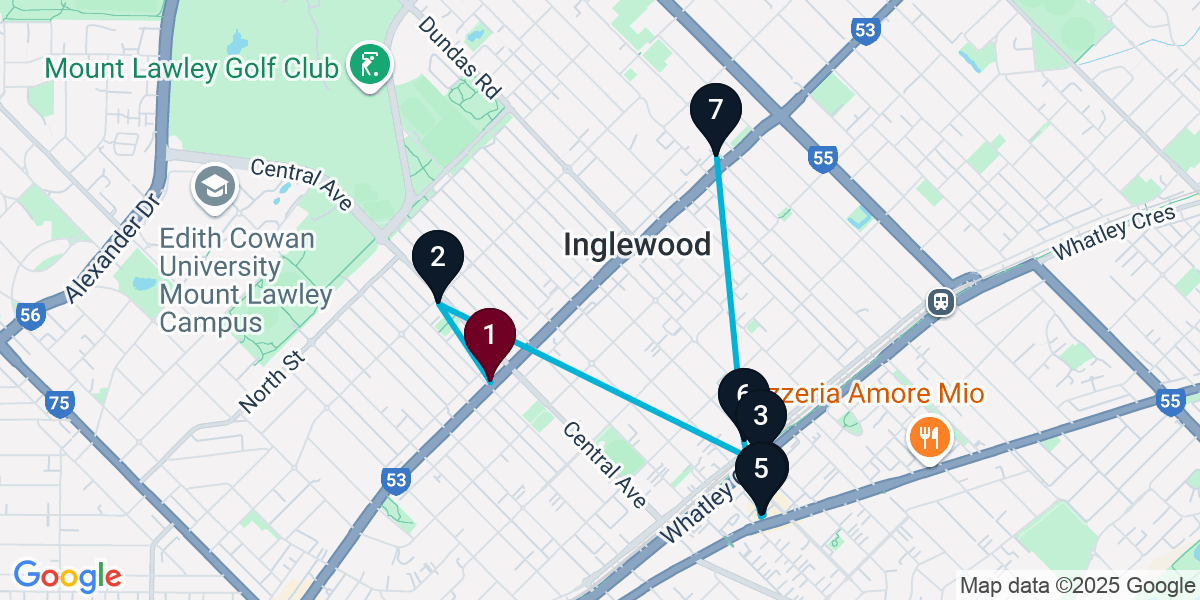 Map for 7-Stop Perth Bar Crawl