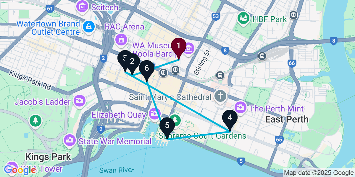 Map for 6-Stop Northbridge Pub Bar Crawl