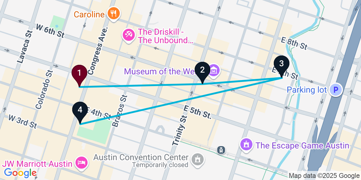 Map for 4-Stop Austin Bar Crawl