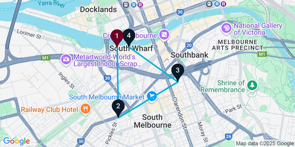 Map for Signature South Wharf Bar Crawl