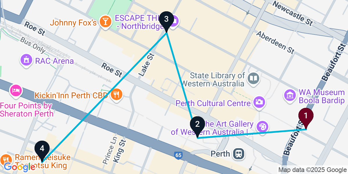 Map for 4-Stop Perth Bar Crawl