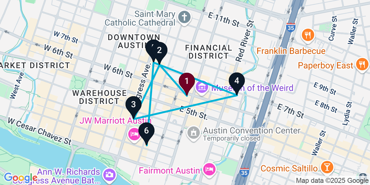 Map for 6-Stop Austin Wine bar Bar Crawl