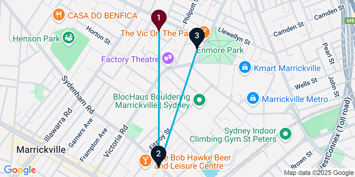 Map for 3-Stop Marrickville Brewery Bar Crawl