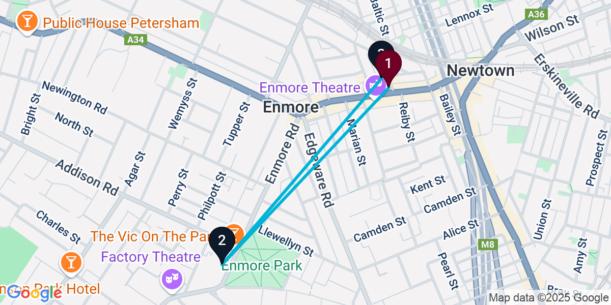 Map for 3-Stop Newtown Brewery Bar Crawl