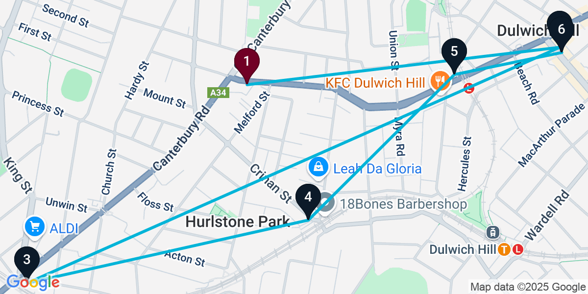 Map for 6-Stop Hurlstone Park Bar Crawl