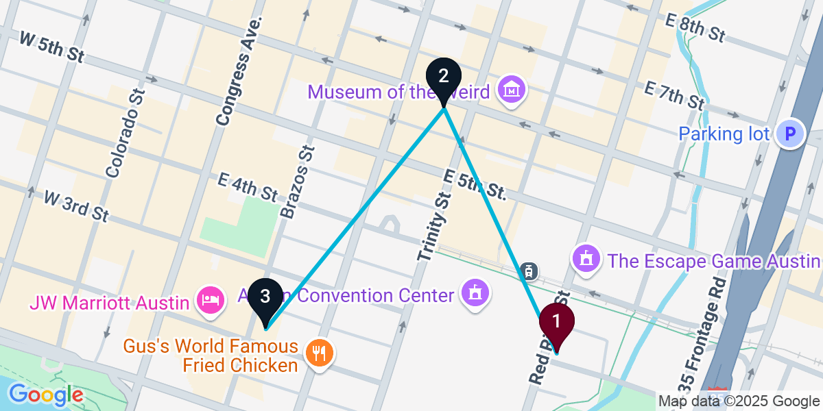 Map for 3-Stop Austin Pub Bar Crawl