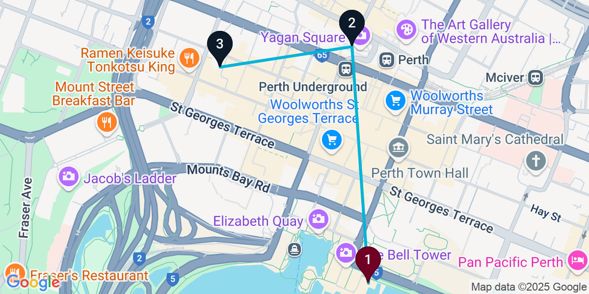 Map for 3-Stop Perth Cocktail Bar Crawl