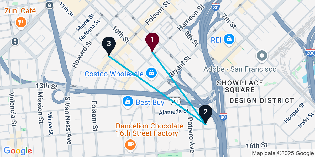 Map for 3-Stop San Francisco Live music Bar Crawl