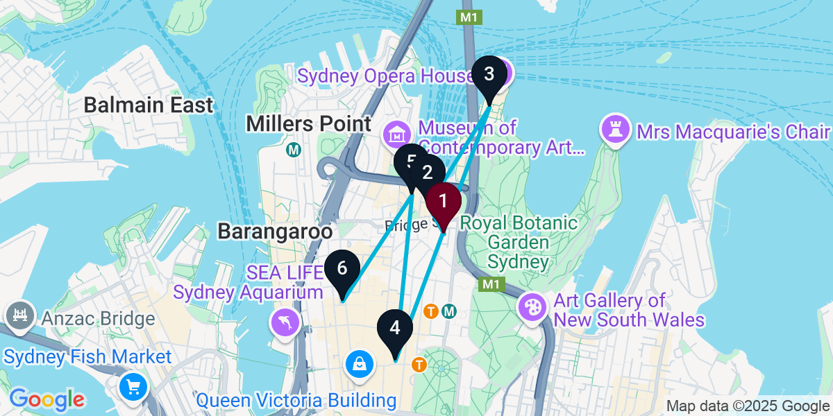Map for 6-Stop Sydney Cocktail Bar Crawl