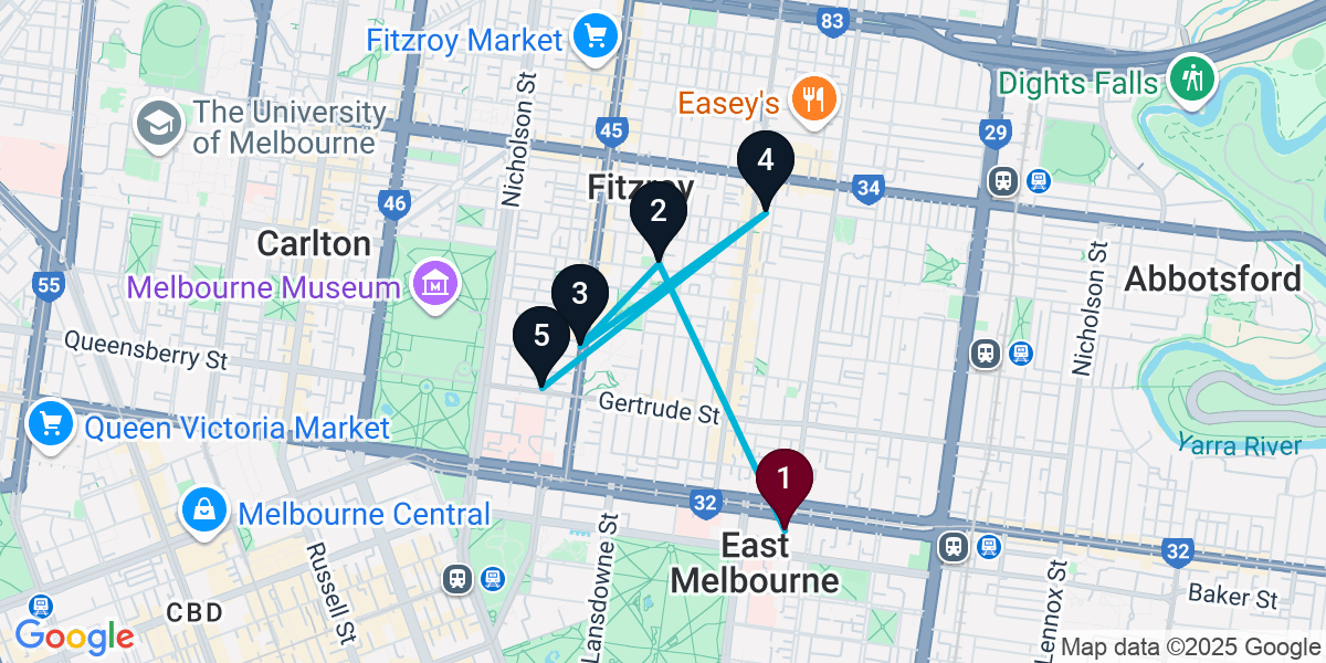 Map for Extended East Fitzroy Bar Crawl