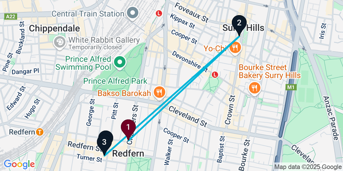 Map for 4-Stop Redfern Wine bar Bar Crawl