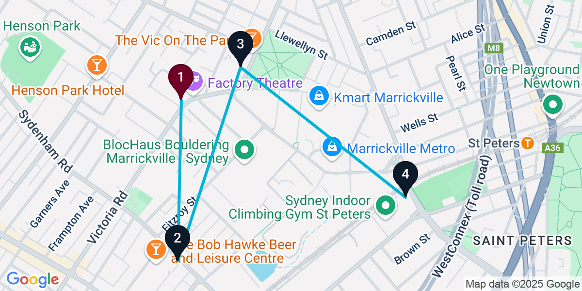 Map for 4-Stop Marrickville Brewery Bar Crawl