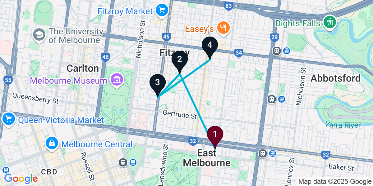 Map for Curated East Fitzroy Bar Crawl