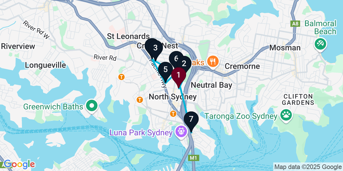 Map for 7-Stop North Sydney Pub Bar Crawl