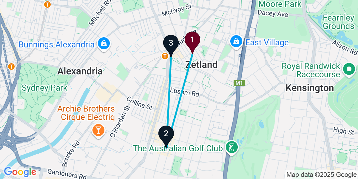 Map for 3-Stop Zetland Bar Crawl