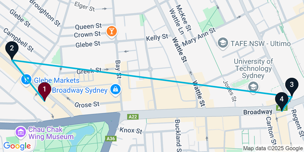 Map for 4-Stop Glebe Live music Bar Crawl