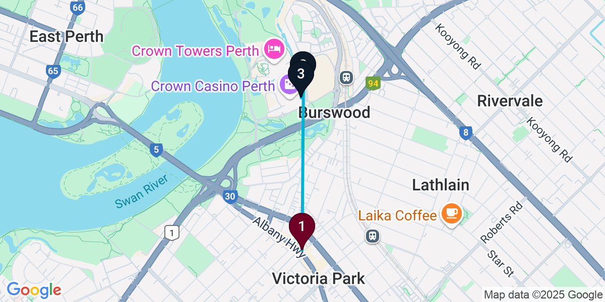 Map for 3-Stop Victoria Park Nightclub Bar Crawl
