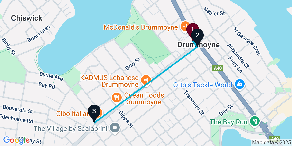 Map for 3-Stop Drummoyne Bar Crawl