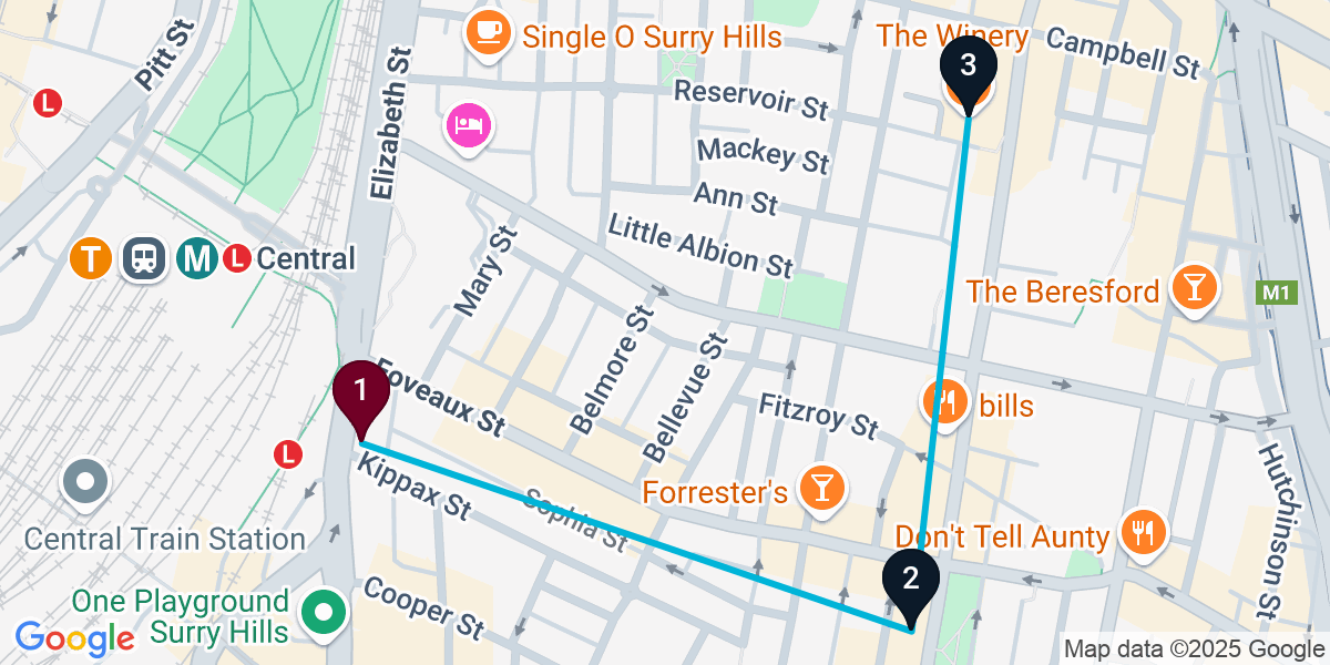Map for 3-Stop Surry Hills Wine bar Bar Crawl