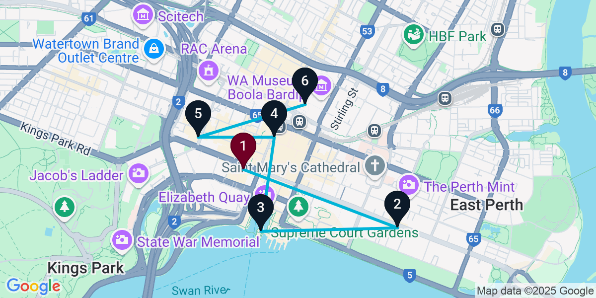 Map for 6-Stop Perth Wine bar Bar Crawl
