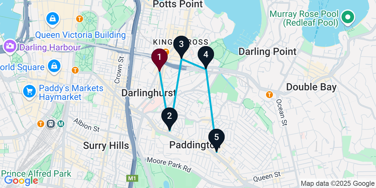 Map for 5-Stop Darlinghurst Wine bar Bar Crawl