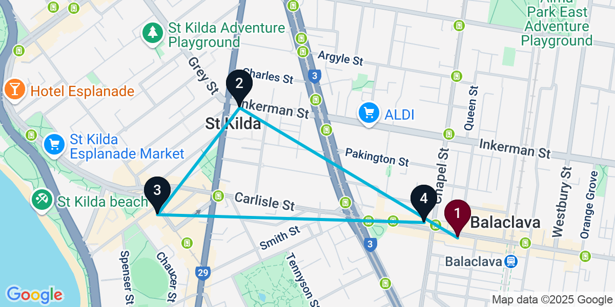 Map for St Kilda Bar Crawl