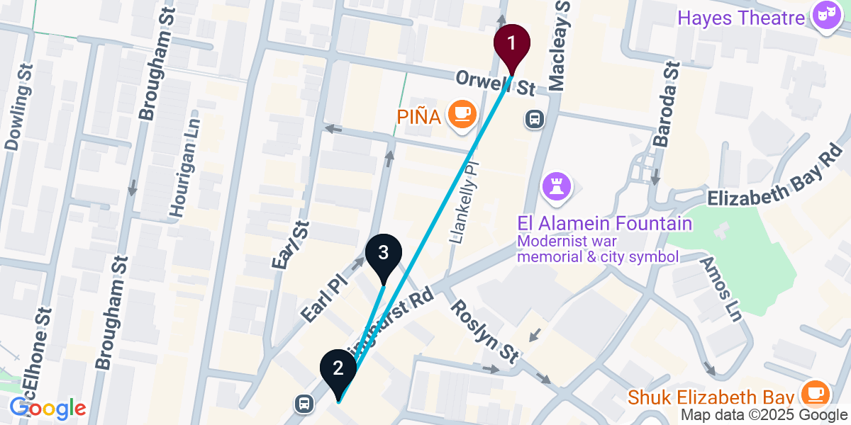 Map for 3-Stop Potts Point Nightclub Bar Crawl