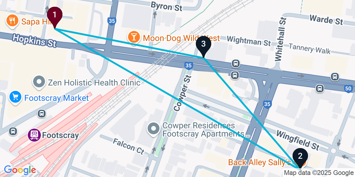 Map for Curated Footscray Bar Crawl