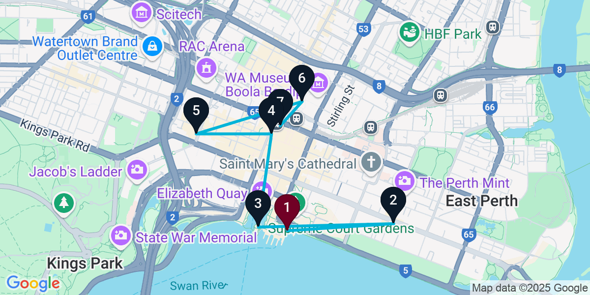 Map for 7-Stop Perth Wine bar Bar Crawl