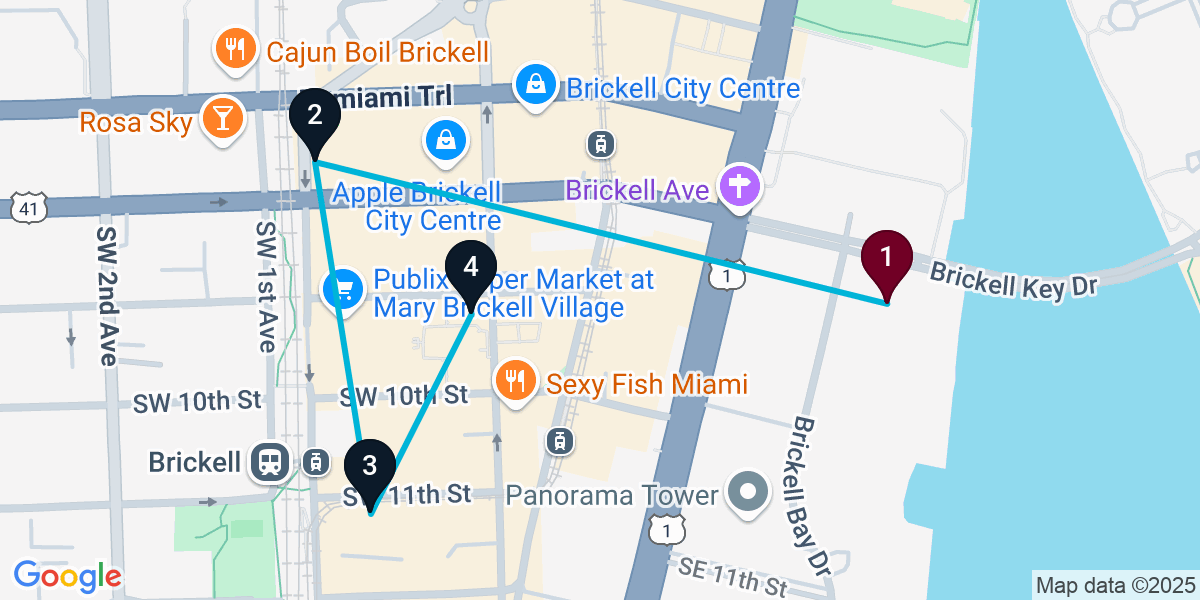 Map for Curated Brickell Cocktail Bar Crawl