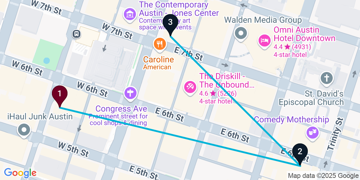 Map for 3-Stop Austin Pub Bar Crawl