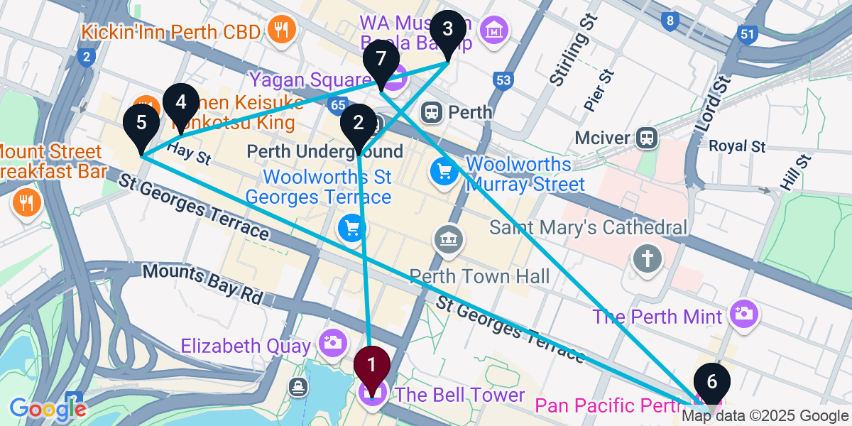 Map for 7-Stop Perth Bar Crawl