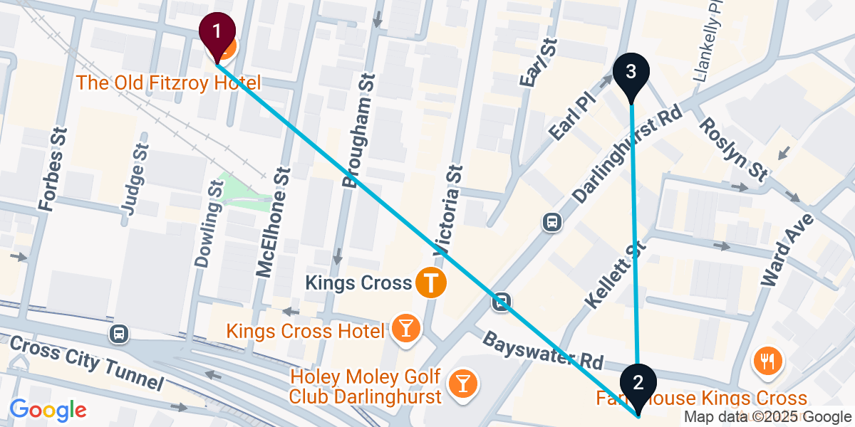 Map for 3-Stop Woolloomooloo Rooftop Bar Crawl