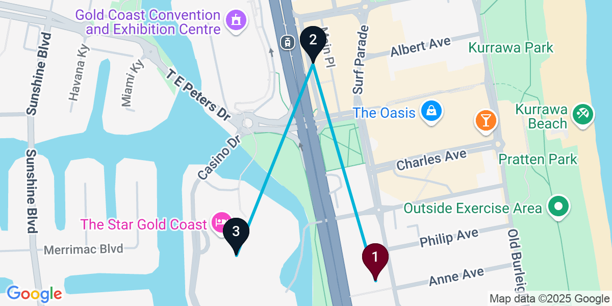 Map for Broadbeach Cocktail Bar Crawl