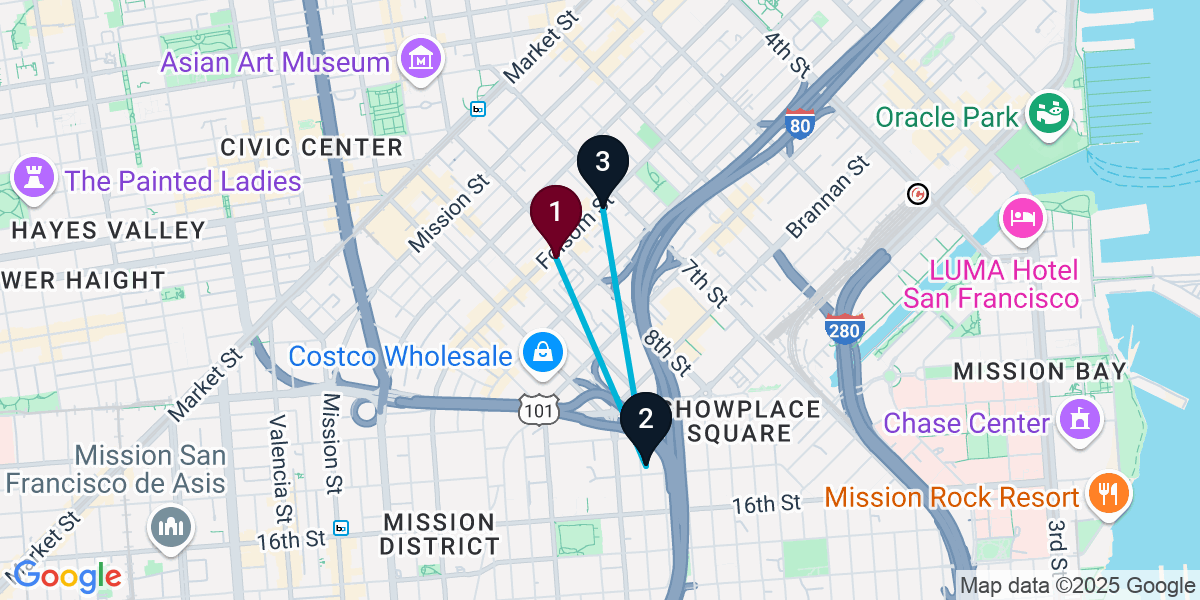 Map for 3-Stop San Francisco Live music Bar Crawl