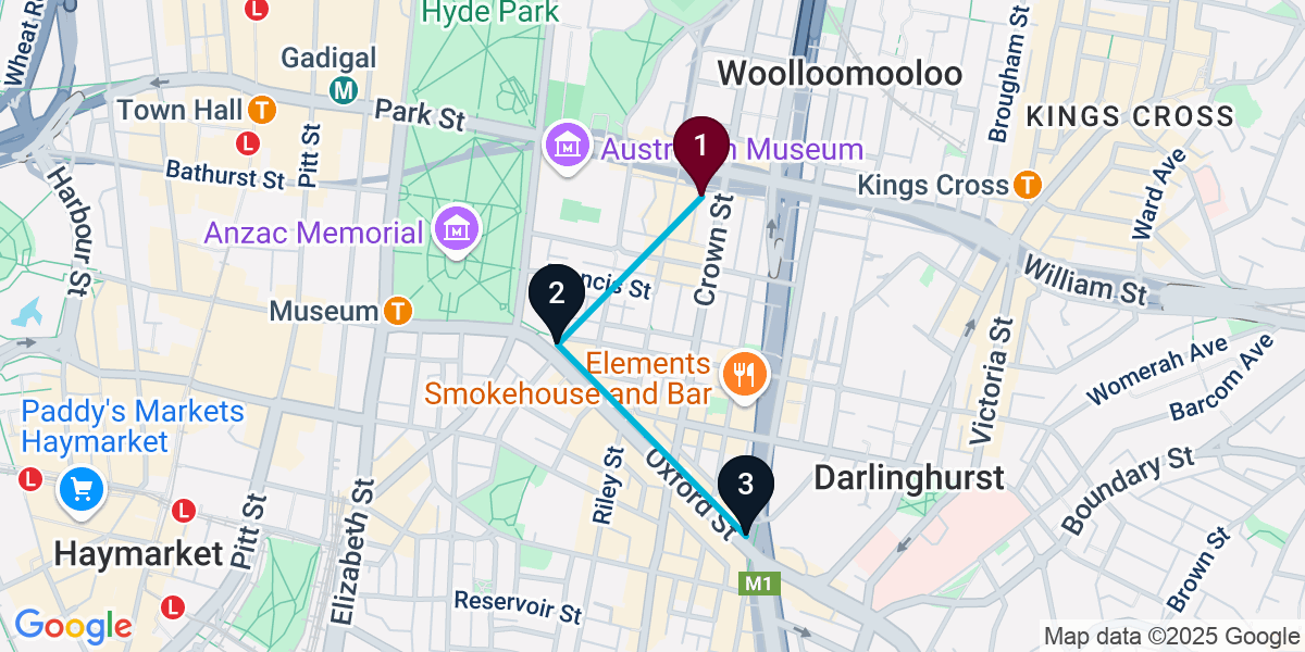 Map for 3-Stop Darlinghurst Nightclub Bar Crawl