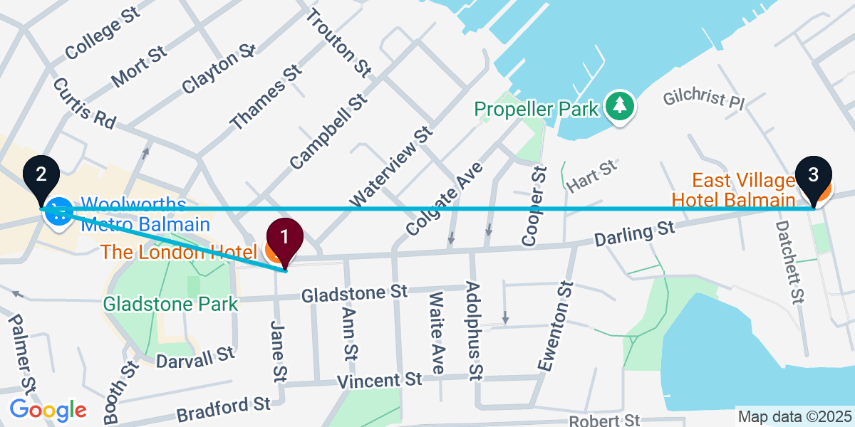 Map for 3-Stop Balmain Bar Crawl