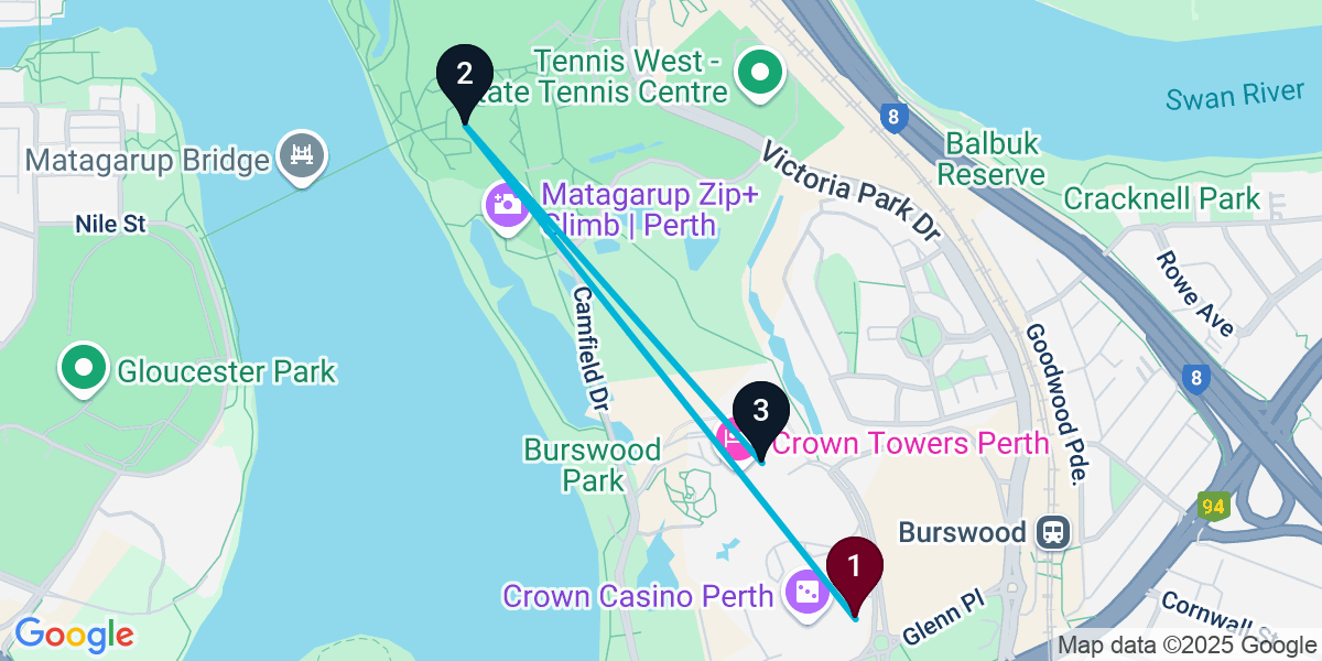 Map for Short Burswood Cocktail Bar Crawl