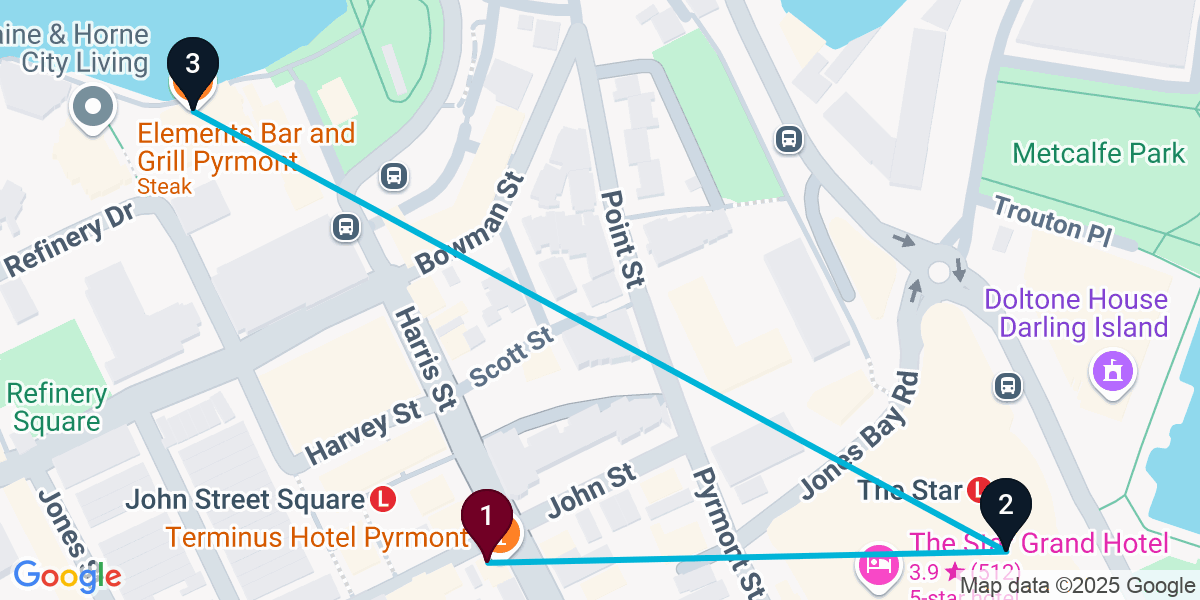 Map for 3-Stop Pyrmont Sports bar Bar Crawl