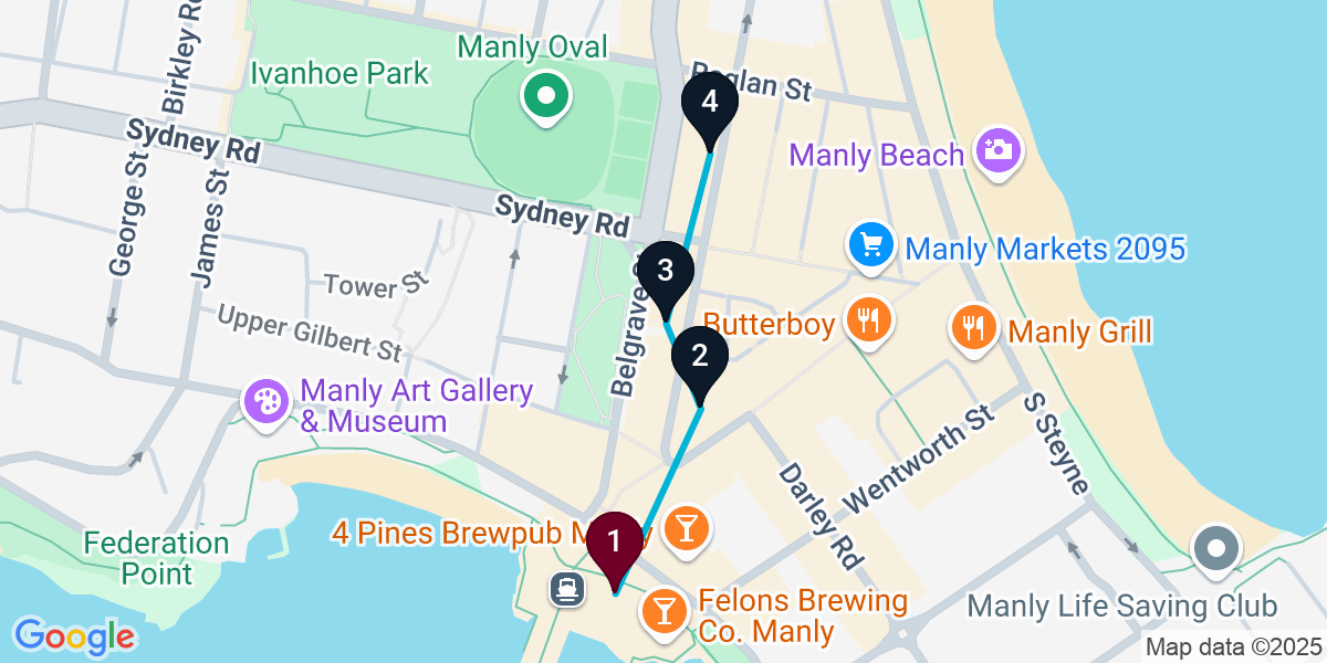 Map for 4-Stop Manly Wine bar Bar Crawl