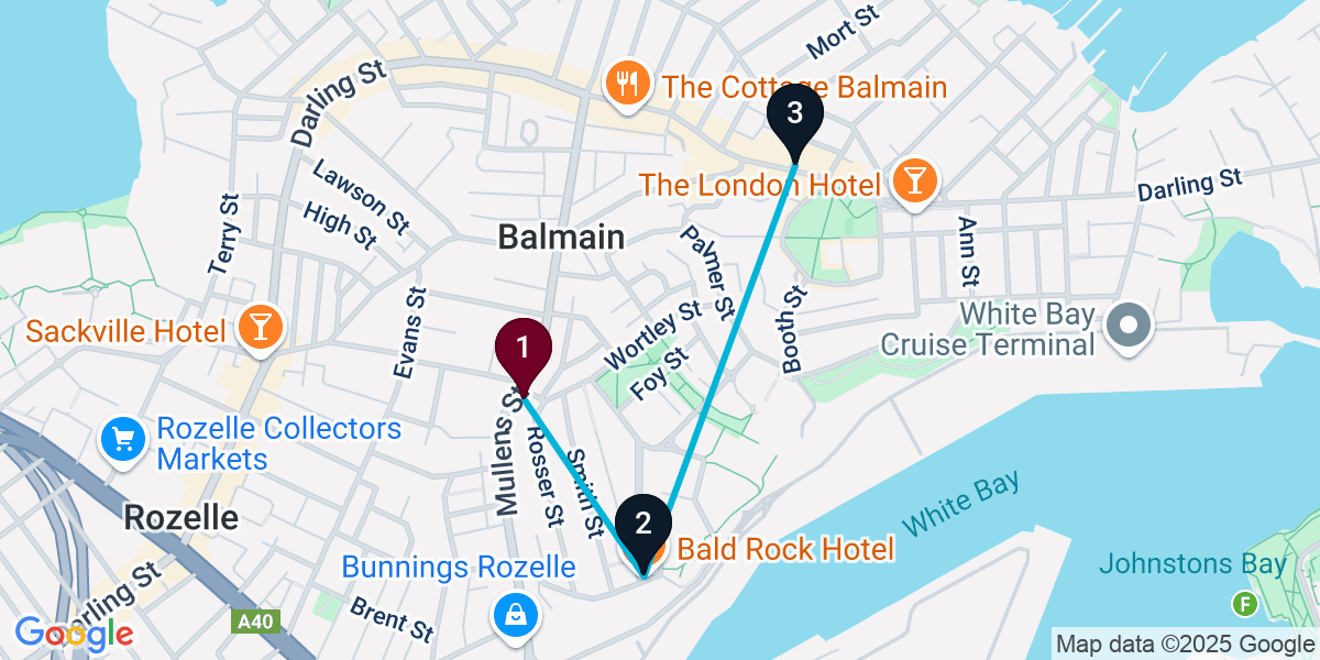 Map for 3-Stop Balmain Pub Bar Crawl