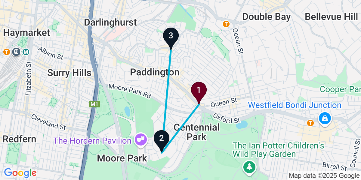 Map for 3-Stop Woollahra Bar Crawl